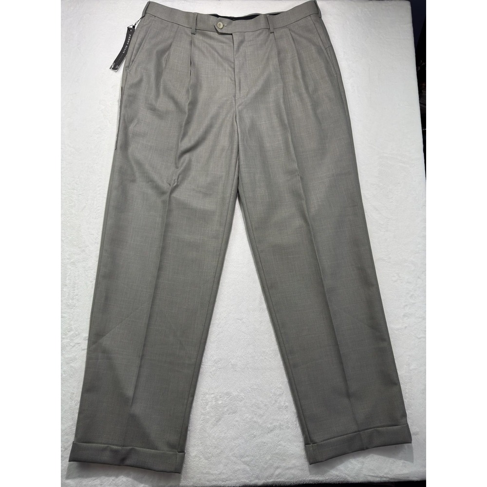 Perry Ellis America Pants Mens 38x32 Gray Pleated Dress Slacks Cuffed Classic